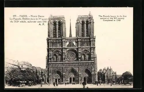 AK Paris, Cathédrale Notre-Dame, die im XII. Jahrhundert begonnene und 1240 fertiggestellte Fassade