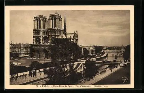 AK Paris, Cathédrale Notre-Dame, Vue d`ensemble