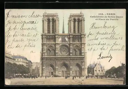 AK Paris, Cathédrale Notre-Dame et Place du Parvis