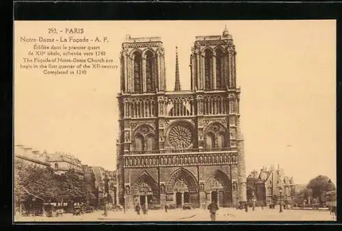 AK Paris, Cathédrale Notre-Dame, die im XII. Jahrhundert begonnene und 1240 fertiggestellte Fassade