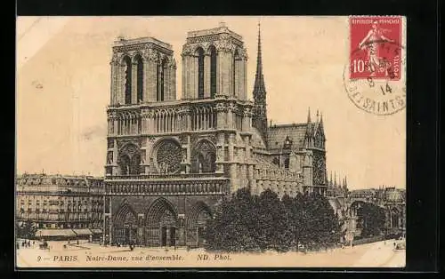 AK Paris, Cathédrale Notre-Dame, Vue d`ensemble