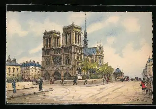 Künstler-AK Paris, Cathédrale Notre-Dame