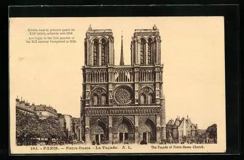 AK Paris, Cathédrale Notre-Dame, La Facade