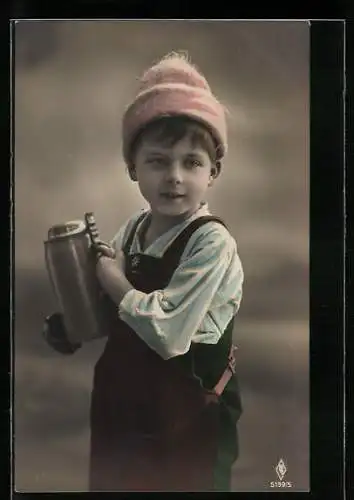 Foto-AK PFB Nr. 5139 /5: Kleiner Junge mit Filzhut und Bierkrug