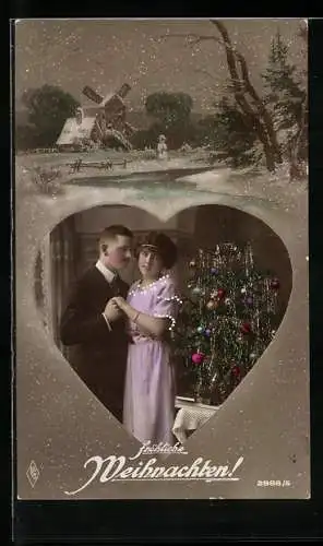 Foto-AK PFB Nr. 2988 /5: Junges Paar am Weihnachtsbaum