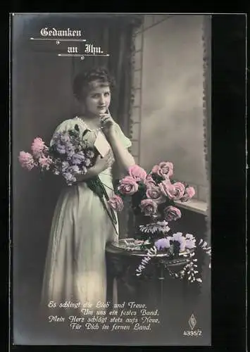 Foto-AK PFB Nr. 4395 /2: Junge Dame denkt an ihren Geliebten
