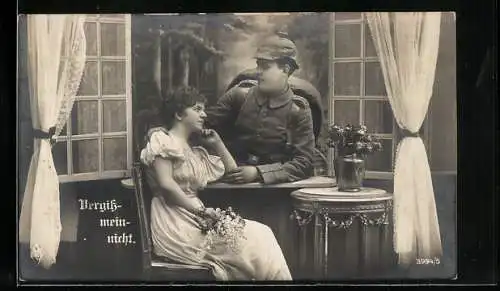 Foto-AK PFB Nr. 3994 /5: Soldat am Fenster nimmt Abschied von seiner Geliebten