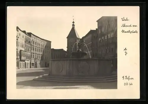 Foto-AK Adalbert Defner: Wels, Abend am Stadtplatz