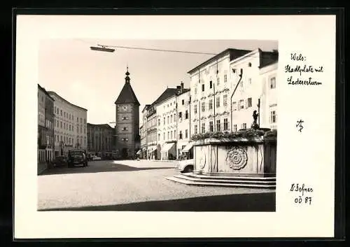Foto-AK Adalbert Defner: Wels, Stadtplatz mit Ledererturm