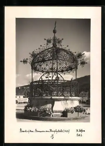 Foto-AK Adalbert Defner: Bruck a. Mur, Brunnen am Hauptplatz