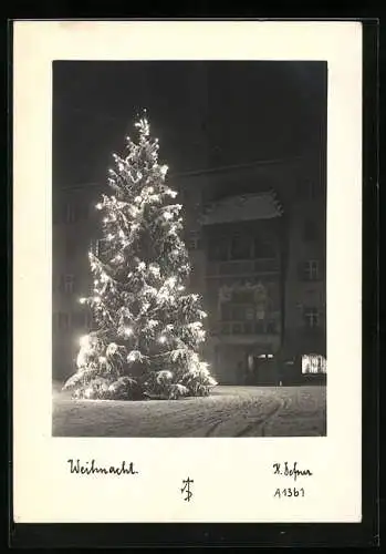 Foto-AK Adalbert Defner: Weihnacht, Leuchtender Tannenbaum