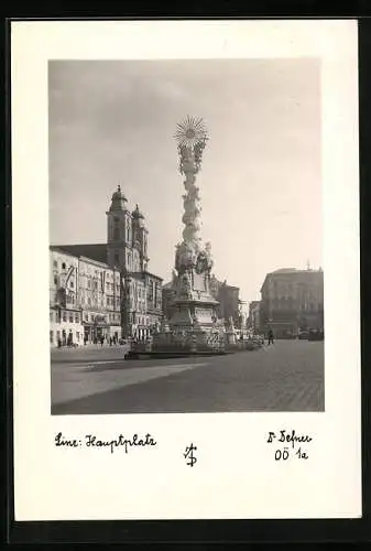 Foto-AK Adalbert Defner: Linz, Denkmal auf dem Hauptplatz