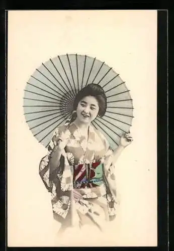 AK Japanerin im Kimono mit Schirm