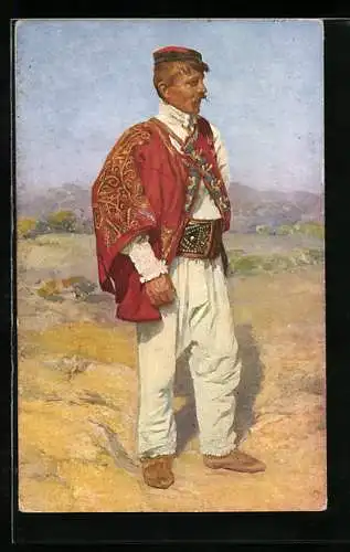 AK Mann in in kroatischer Tracht mit roter Jacke