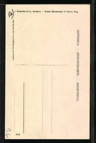 AK Tschechin in Tracht mit einem Fass auf dem Rücken