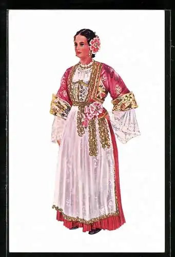 AK Dalmatien, Frau in kroatischer Volkstracht