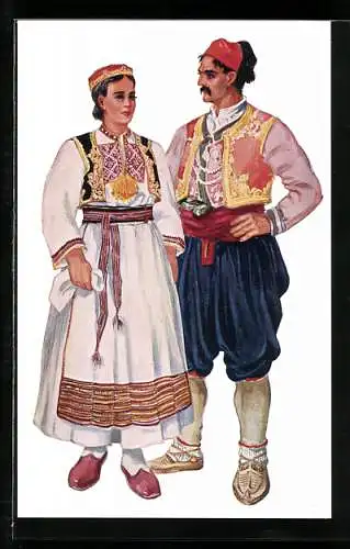 AK Dalmatien, Paar in kroatischer Volkstracht