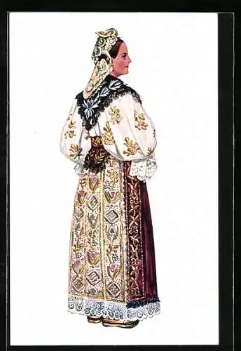 AK Slawonien, Junge Frau in kroatischer Volkstracht