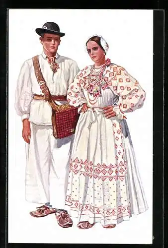 AK Paar in kroatischer Volkstracht