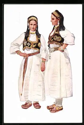 Künstler-AK Bosnische Damen in kroatischen Volkstrachten