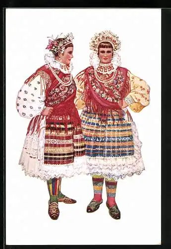 Künstler-AK Slawonische Frauen in kroatischen Volkstrachten