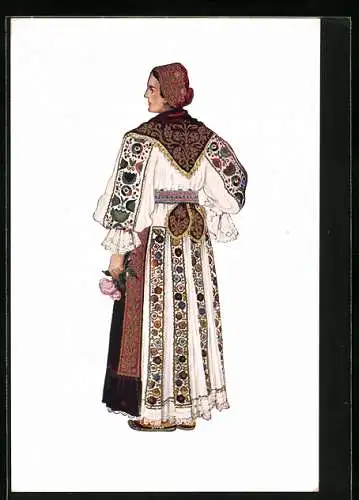 AK slowenische Frau in kroatischer Volkstracht