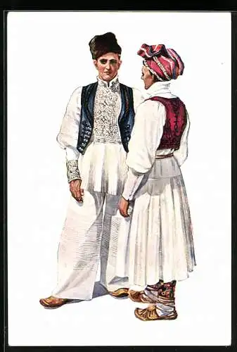 AK Mann und Frau aus Kroatien in Tracht (Donja Kupcina)
