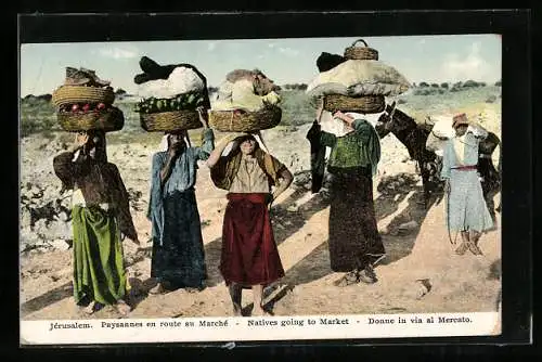 AK Jerusalem, Paysannes en route au Marché, Marktverkäuferinnen tragen Körbe auf den Köpfen