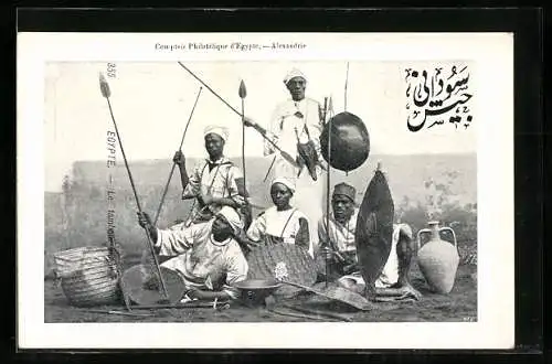 AK Le tambour-major, Arabische Männer mit Speeren