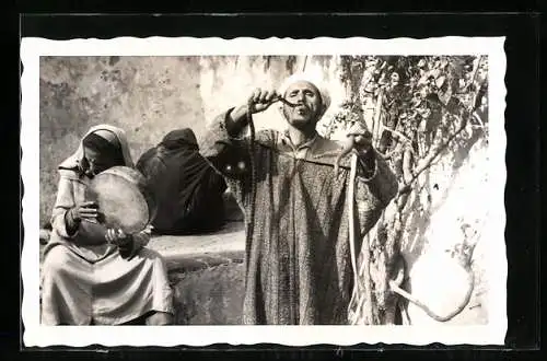 AK Tanger, Arabischer Mann mit Schlangen in der Hand