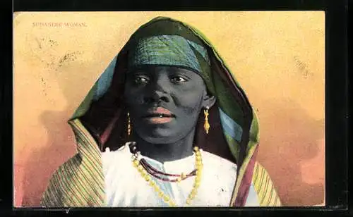 AK Sudanese Woman, Sudanesische Frau mit Kopfbedeckung