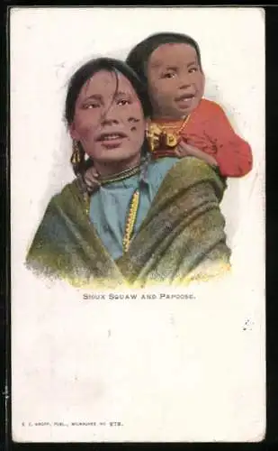 AK Indianerin mit Kind, Sioux Squaw