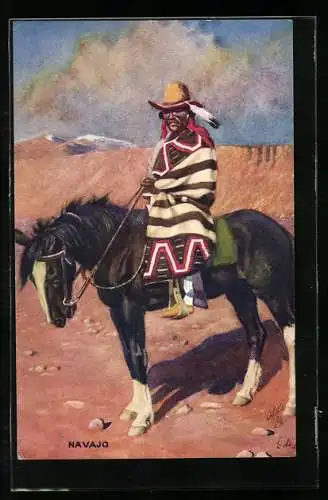 Künstler-AK Navajo zu Pferd