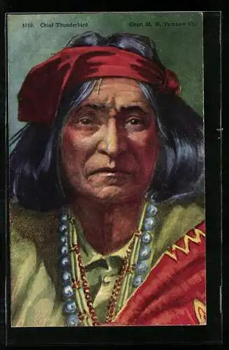 AK Indianer Chief Thunderbird, Portrait mit rotem Stirnband