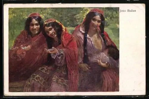 AK Sinti und Roma / Drei Zigeunerinnen in bunter Kleidung