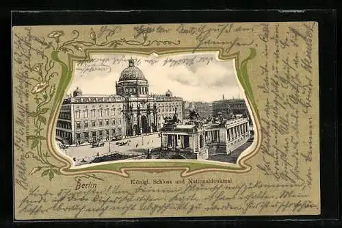 AK Berlin, Königliches Schloss und Nationaldenkmal, Passepartout