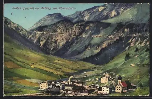 AK Stuben am Arlberg, Teilansicht mit Flexenstrasse