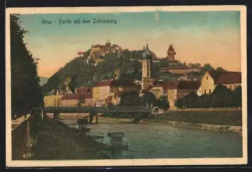 AK Graz, Uferpartie mit dem Schlossberg