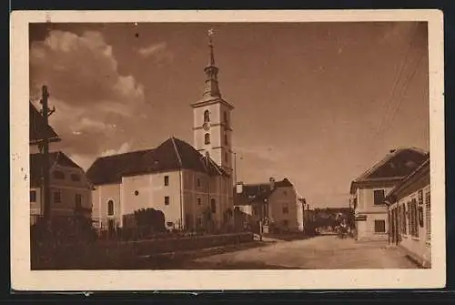 AK St. Peter am Ottersbach, Strassenpartie mit Kirche