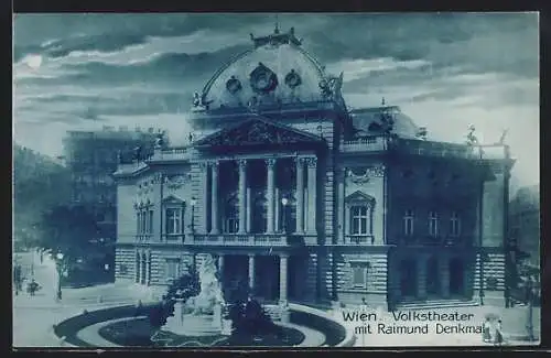 AK Wien, Volkstheater mit Raimund-Denkmal