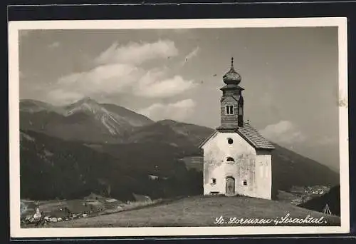 AK St. Lorenzen i. Lesachtal, Kapelle auf Berg im Sonnenschein