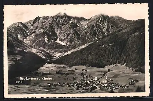 AK St. Lorenzen i. Lesachtal, Ortsansicht mit Bergpanorama