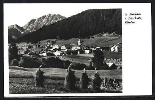 AK St. Lorenzen i. Lesachtal, Blick über die Felder zum Ort