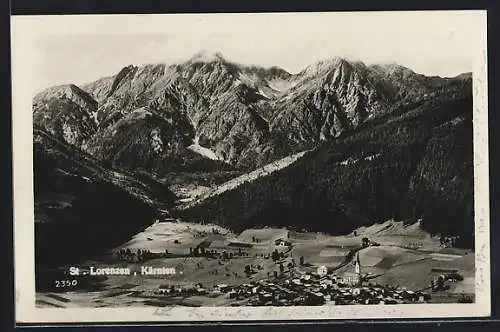 AK St. Lorenzen i. Lesachtal, Tal mit Ort vor Bergpanorama