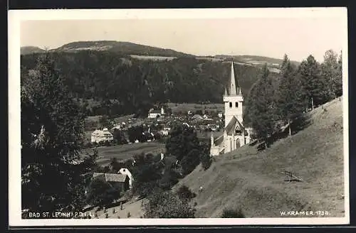 AK St. Leonhard i. Lavanttal, Ortsansicht mit Kirchturm