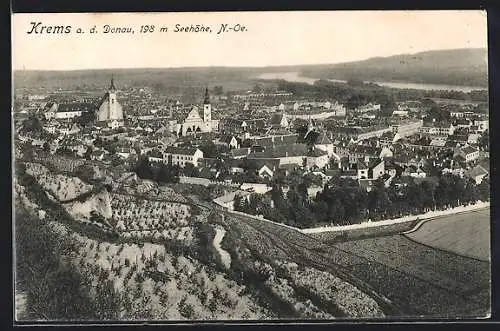 AK Krems a. d. Donau, Blick über Dächer und Felder