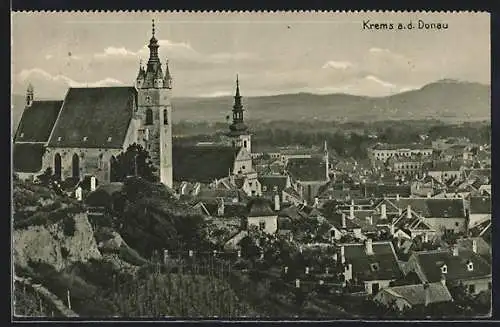 AK Krems /Donau, Teilansicht mit Kirchen von einer Anhöhe aus