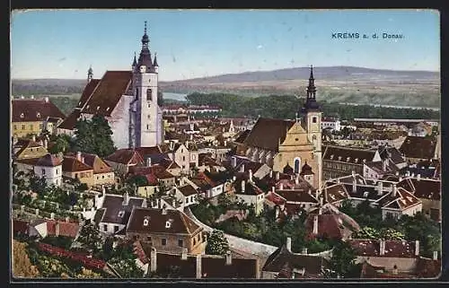 AK Krems a. d. Donau, Panorama mit Kirchen