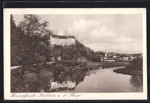 AK Karlstein a. d. Thaya, Flusspartie mit Schloss