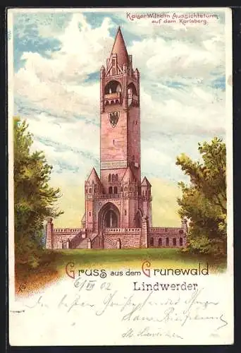 Lithographie Berlin-Grunewald, Blick zum Kaiser Wilhelm Aussichtsturm